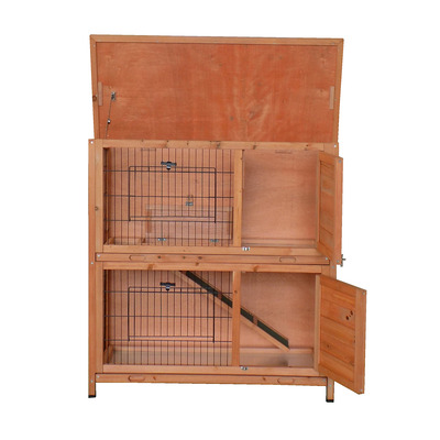 FSC® Certified Two Storey Pet Hutch with Tray Natural Wood