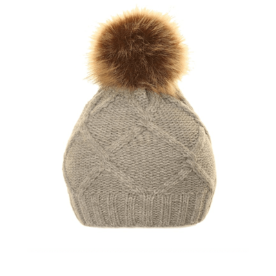 Ladies Michy Cable Knit Bobble Hat Fuax Poms - Grey