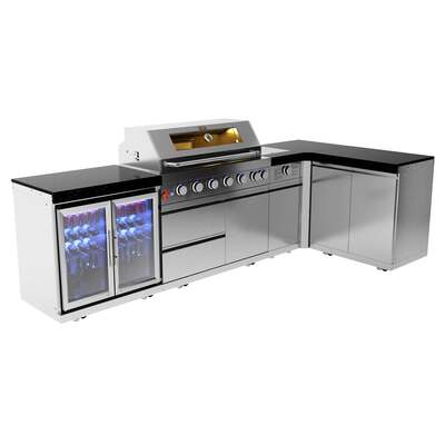 Draco Grills 6 Burner BBQ Modular Outdoor Kitchen with Sear Station, Double Cupboard and Double Fridge, Mid June 2025 / Without Granite Side Panels