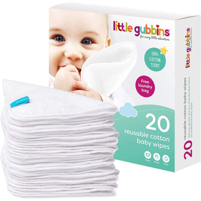 Little Gubbins Reusable Terry Cotton Baby Wipes 20 Pack