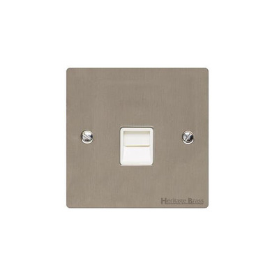 M Marcus Elite Flat Plate Range 1 Gang Telephone & Data Socket (Master Line), Satin Nickel With White Trim - T05.967.W-M SATIN NICKEL - MASTER LINE, WHITE INSET TRIM