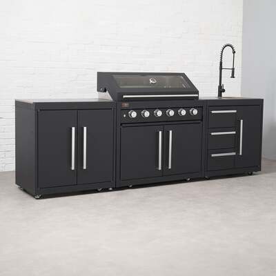 Draco Grills Fusion 6 Burner Black Outdoor Kitchen with Modular Sink and Double Cupboard, Mid June 2025