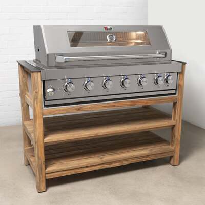 Draco Grills Teak Modular Outdoor Kitchen Barbecue Unit with 6 Burner Barbecue, Mid June 2025