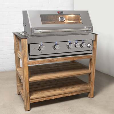 Draco Grills Teak Modular Outdoor Kitchen Barbecue Unit with 4 Burner Barbecue, Mid June 2025