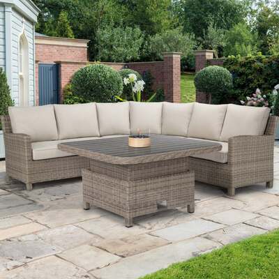 Kettler Palma Signature Grande Oyster Corner Sofa Set with High Low Slat Top Table