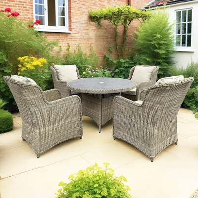 Bracken Outdoors Richmond 4 Seat Rattan Round Garden Furniture Dining Set, Mid May 2025