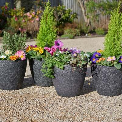 Grey Plant Pots Granite Effect (Pack of 4)