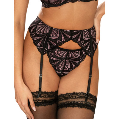 Pour Moi New Romance Suspender Belt - Black/Rose - S - 10