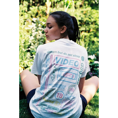 White Short Sleeved T-shirt With 80''s VHS Design