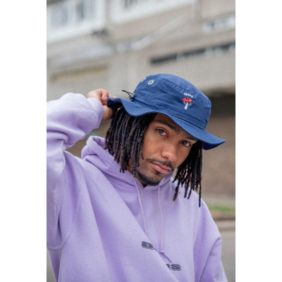 Bucket Hat In Navy With Embroidered Bro Shroom