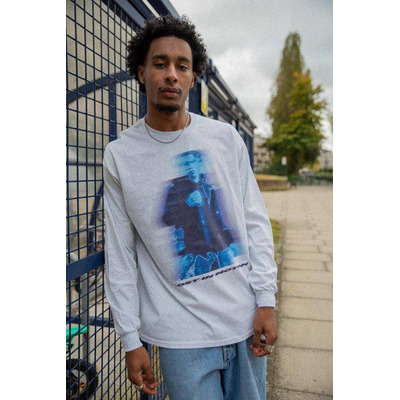 Long Sleeved T-Shirt in Ash Grey With Lost In Motion Infrared Print