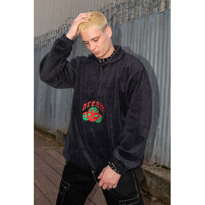 Fleece in Black with Flaming Skull Embroidery