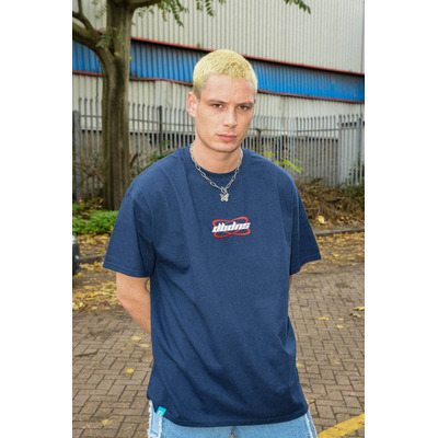 Short Sleeved T-shirt in Navy With Futuristic Logo Embroidery