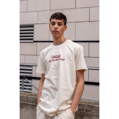 Short Sleeved T-shirt in Natural With Cursive Logo Print