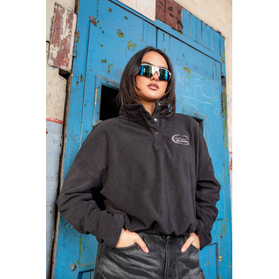 Cropped Fleece In Black With Oval Logo Embroidery