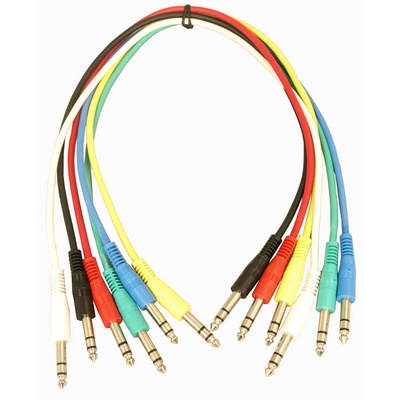Jack Patch Leads Stereo 1/4"  - Pack of Six 600mm Long Six Colours Supplied