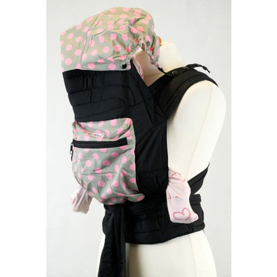 Mei Tai With Hood & Pocket - Grey With Pink Spots