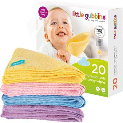 Little Gubbins Reusable & Super Soft Microfibre Baby Wipes 20 Pack