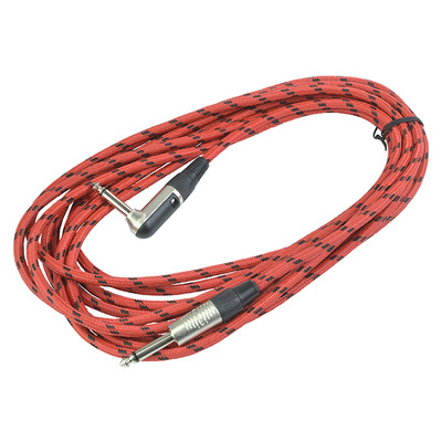 Guitar Lead 6m Braided Straight 1/4" Jack to Right Angle 1/4" Jack Red