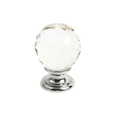 Hafele Harley Cupboard Door Knob (30mm OR 35mm Diameter), Glass With Polished Chrome Base - 139.60.422 POLISHED CHROME - 30mm x 41mm