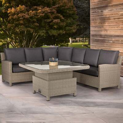 Kettler Palma Signature Grande White Wash Corner Sofa Set with High Low Glass Top Table