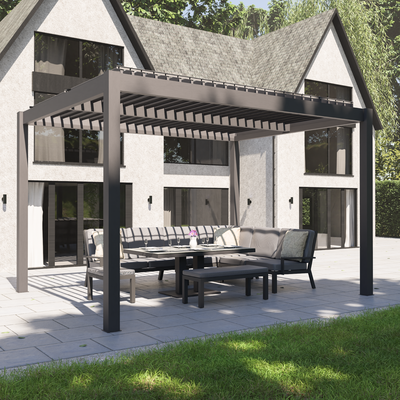 Bracken Outdoors Gemini 4m x 4m Grey Square Aluminium Garden Pergola, End of May 2025