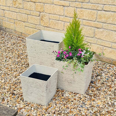 Stone Effect Square Garden Plant Pot