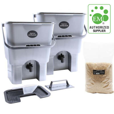 Bokashi Bin Set of 2 Natural Composter with Bran