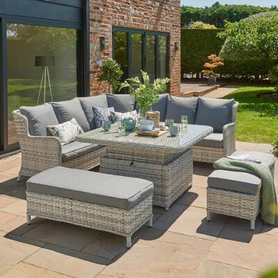 Garden Rattan Corner Sofa Set with Table and Benches