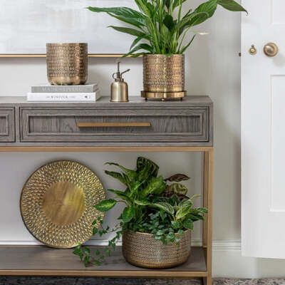 Antique Gold Metal Plant Bowl