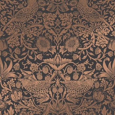 William Morris At Home Strawberry Thief Fibrous Wallpaper Charcoal / Copper 124236