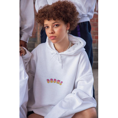 Hoodie in White with Watermelon Bubble Logo Print