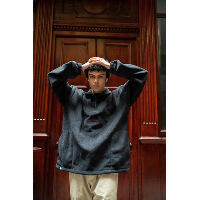 Fleece In Black With Violet Dream Embroidery