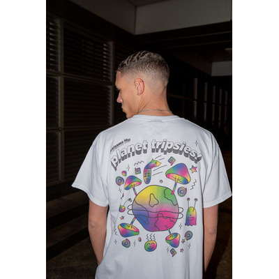 Short Sleeved T-shirt in White with Planet Tripsies Print