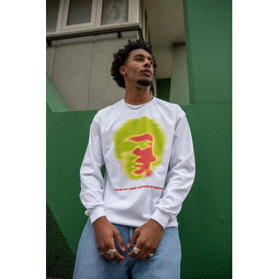 Long Sleeved T-Shirt in White With Lost In Motion Infrared Print