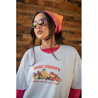 Short Sleeved T-shirt in White with Stay Fruity Print
