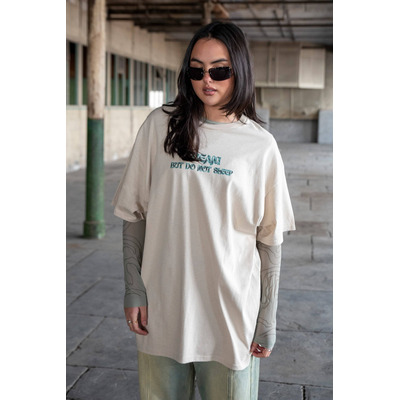 Short Sleeved T-Shirt in Sand With Cursive Logo Print