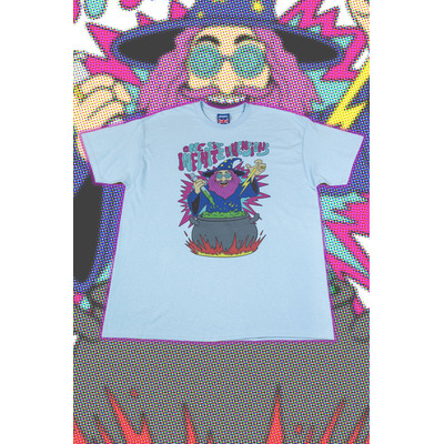 Short Sleeved T-Shirt in Light Blue with Tripping Wizard Print