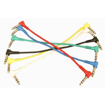 Jack Patch Leads Stereo 1/4" - Right Angle Plug 300mm Long Six Colours Supplied