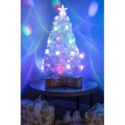White Fibre Optic Christmas Tree 2ft to 7ft with Multicoloured LED Lights, 3ft / 90cm