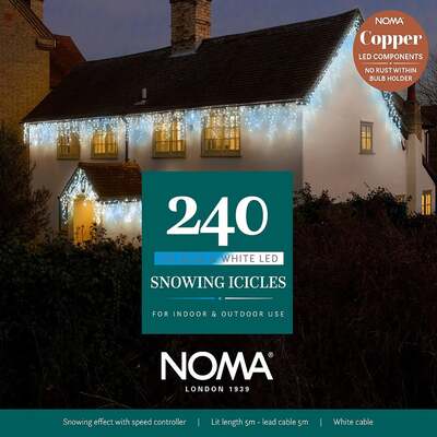 Noma Christmas 240, 360, 480, 720, 960 Snowing Icicle LED Lights with White Cable- White/ Ice Blue, 240 Bulbs