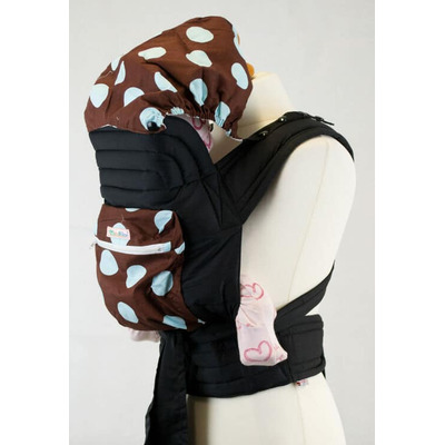 Mei Tai With Hood And Pocket - Brown With Baby Blue Spots