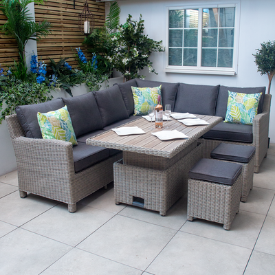 Kettler Palma Signature Corner Left Hand White Wash Sofa Set with High Low Slat Top Table