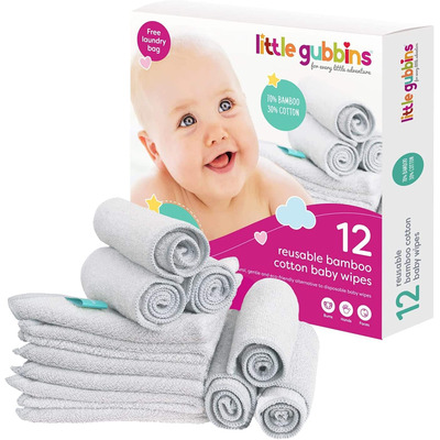 Little Gubbins Reusable Bamboo Cotton Baby Wipes 12 Pack