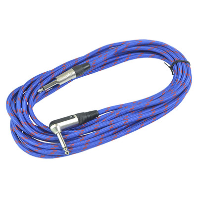 Guitar Lead 6m Braided Straight 1/4" Jack to Right Angle 1/4" Jack Blue