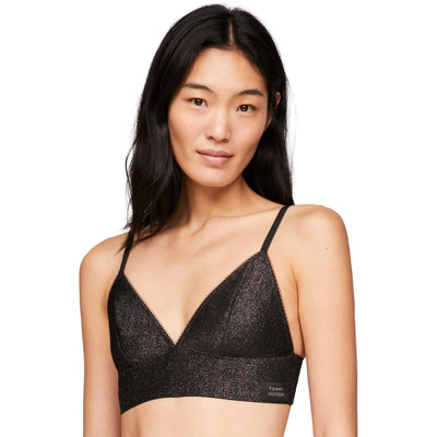 Tommy Hilfiger TH Logo Lace Triangle Bralette - Black - L - 14
