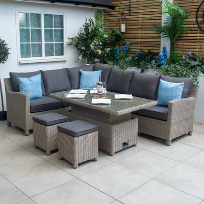 Kettler Palma Signature Corner Right Hand White Wash Sofa with High Low Glass Top Table