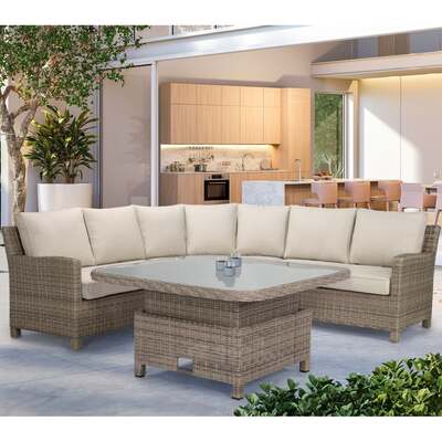 Kettler Palma Signature Grande Oyster Corner Sofa Set with High Low Glass Top Table
