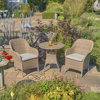 LG Outdoor Monte Carlo Sand Rattan Weave Bistro Two Seat Garden Furniture Set, Mid May 2024