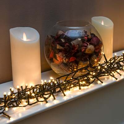 Warm White LED Multi-Function Christmas String Lights with Green Cable 240,360,480,720, 960 Bulbs, 960 LEDs